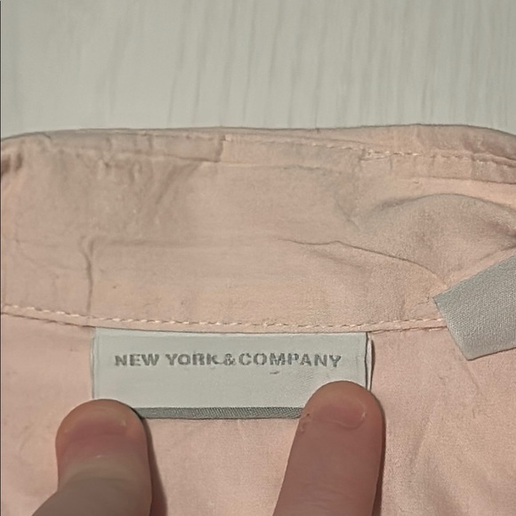 New York & Company Pink Button Down Shirt with Notched Collar and Cuffed Sleeves - Picture 2 of 4